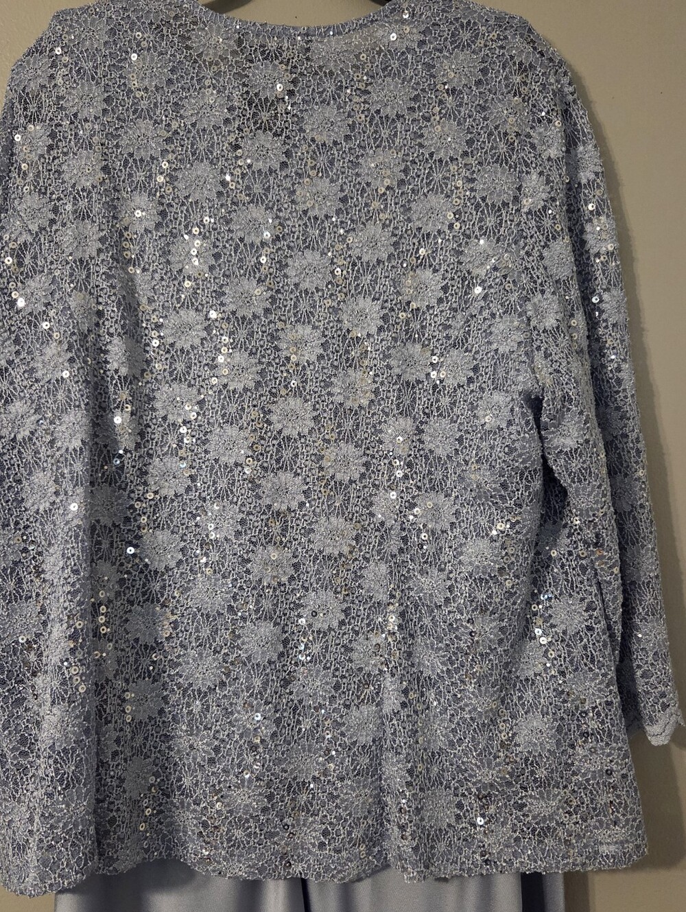R&M Richards Plus Size Blue Sequence Satin Formal Dress With Jacket. Sz 18W/2X - Picture 6 of 12